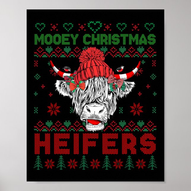 Family Christmas Ugly Sweater Highland Cow Love He Poster (Front)