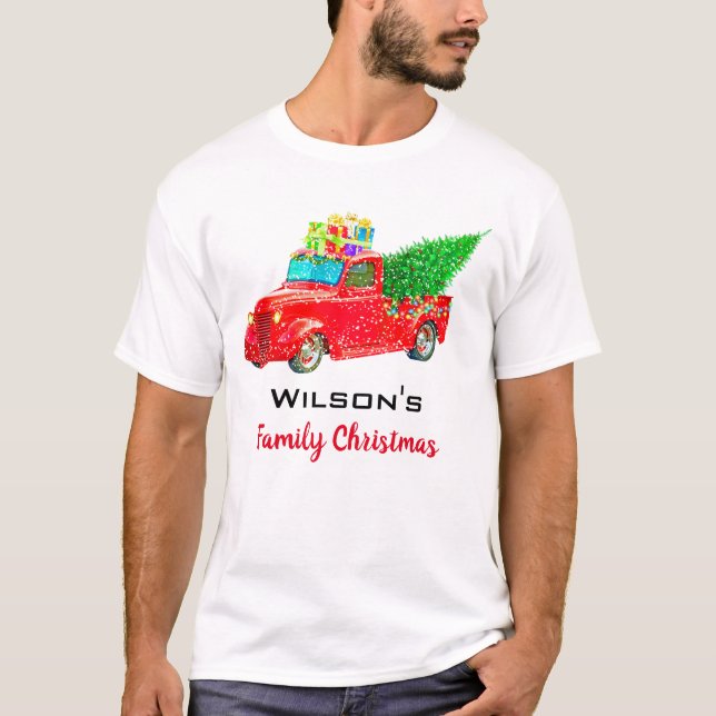 Family Christmas Vintage Red Truck T-Shirt (Front)