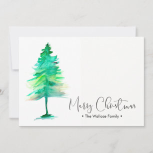Family Christmas Watercolor Pinetree, Personalised Holiday Card