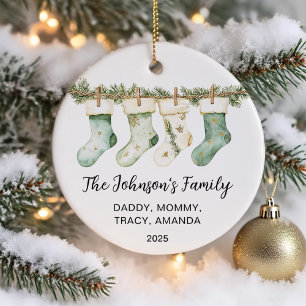 Family Christmas Watercolor Stockings Ceramic Ornament
