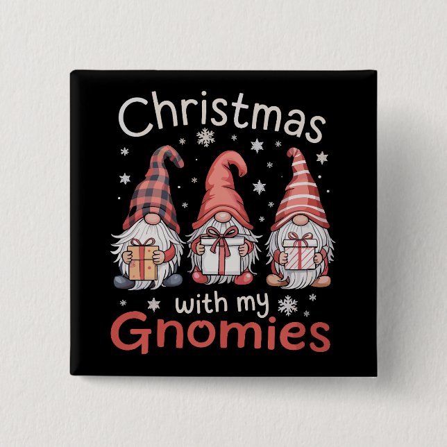 Family Christmas WIth My Gnomies Buffalo Plaid 15 Cm Square Badge (Front)