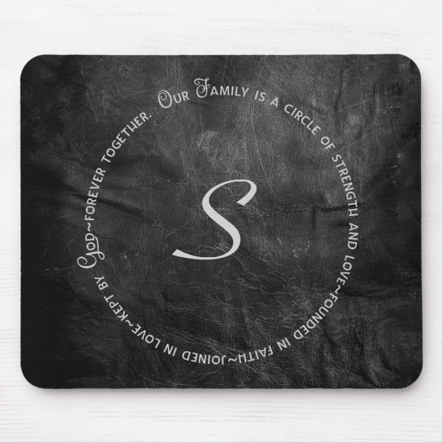 Family Circle Quote and monogram on leather Mouse Pad (Front)
