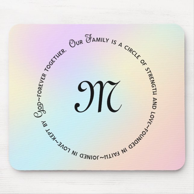 Family Circle Quote and monogram on rainbow Mouse Pad (Front)