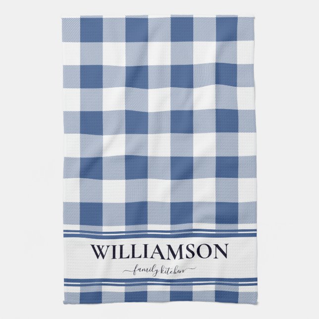 Family Classic Blue Plaid Tea Towel (Vertical)