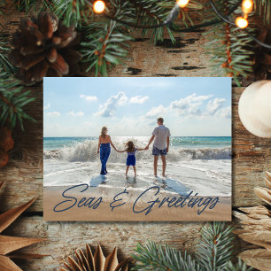 Family Coastal Beach Photo Christmas Holiday Postcard