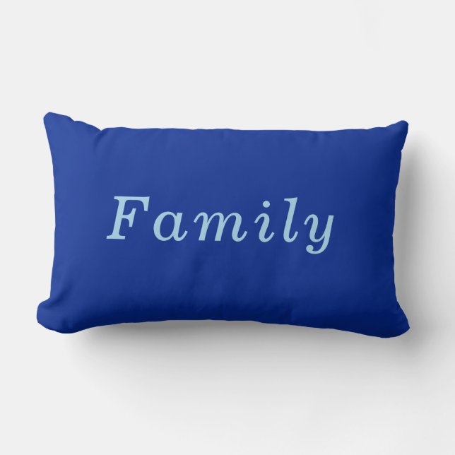 "Family" Cobalt & Blue comfy cosy Lumbar Cushion (Front)
