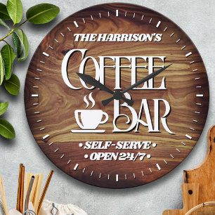 Family Coffee Bar Personalised Large Clock