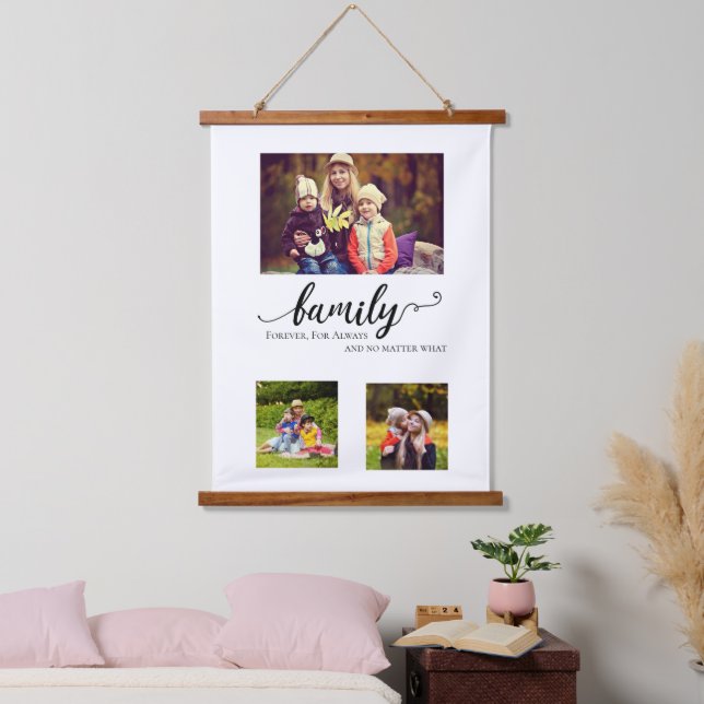 Family Collage 3 Photo Forever For Always Quote Hanging Tapestry (Bedroom)