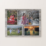 Family collage 4 photos on barn wood monogram name jigsaw puzzle<br><div class="desc">Family photo collage jigsaw puzzle
You can personalise it and add your most beautiful photos and name. Great fun !</div>