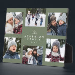 Family collage 6 photo simple modern sage green plaque<br><div class="desc">A collage of six photos along with family name and year or other custom text makes this personalised easel a great keepsake gift. Feature highlights of your year, the best from your family photo shoot, grandkid images, wedding photos and more. The sage green background can be changed by clicking "customise...</div>