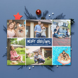 Family Collage 6 Photos Merry Christmas Holiday Card