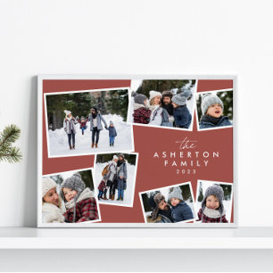 Family collage 7 photo simple modern terracotta poster