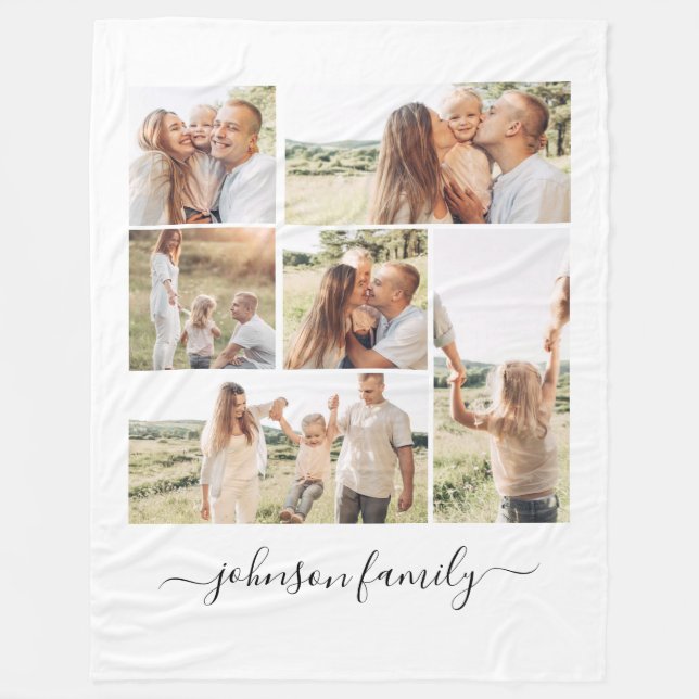 Family Collage Name Photo Keepsake Fleece Blanket (Front)