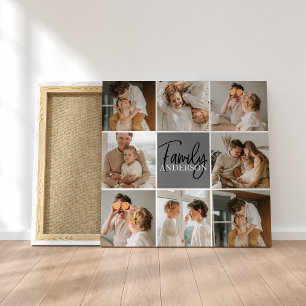 Family Collage Photo & Personalised Grey Gift Canvas Print