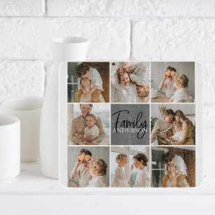 Family Collage Photo & Personalised Grey Gift Cutting Board