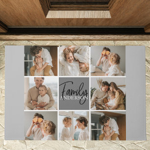 Family Collage Photo & Personalised Grey Gift Doormat