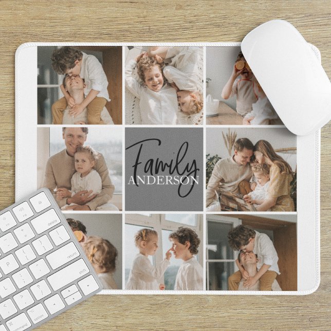 Family Collage Photo & Personalised Grey Gift Mouse Pad (Creator Uploaded)