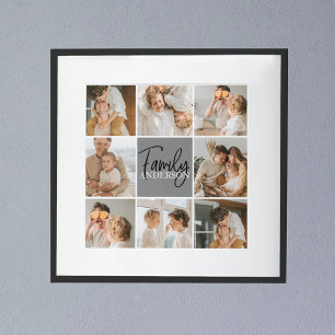 Family Collage Photo & Personalised Grey Gift Poster