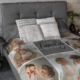 Family Collage Photo & Personalised Grey Gift Sherpa Blanket