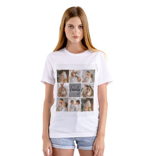 Family Collage Photo & Personalised Grey Gift T-Shirt