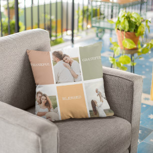 Family Collage Photo Thankful Blessed Grateful Cushion