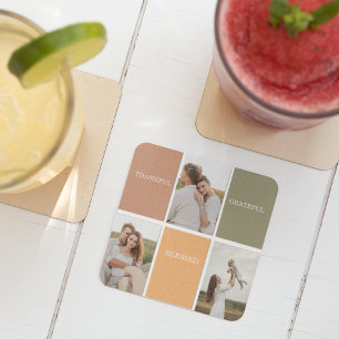 Family Collage Photo   Thankful Blessed Grateful Glass Coaster