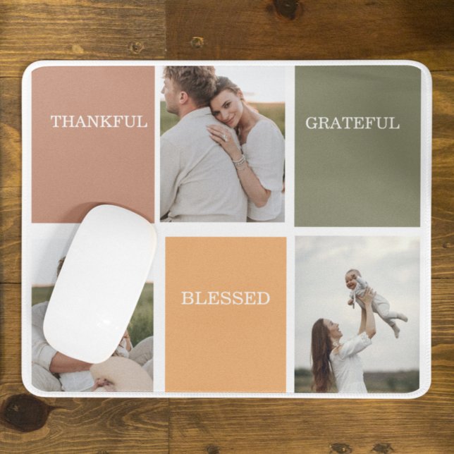 Family Collage Photo | Thankful Blessed Grateful Mouse Pad (Creator Uploaded)