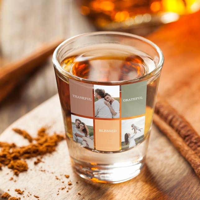 Family Collage Photo | Thankful Blessed Grateful Shot Glass (Creator Uploaded)