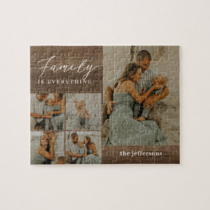 Family Collage Rustic Modern Personalised Puzzle