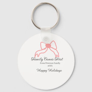 Family comes first red bow family name holidays key ring