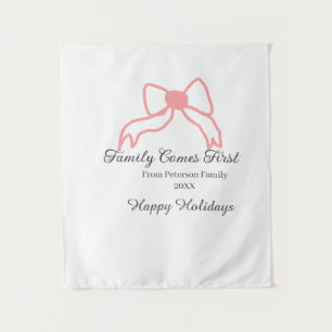 Family comes first red bow family name holidays tapestry