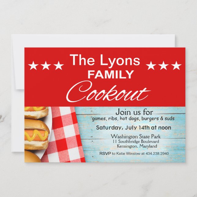 Family Cookout Picnic | red & white gingham Invitation (Front)