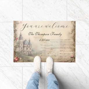 Family cool rustic background Castle and forest Doormat