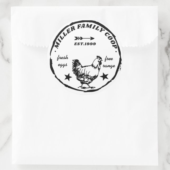 Family Coop Hen Fresh Eggs Classic Round Sticker (Bag)