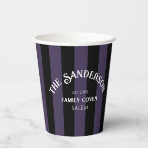 Family Coven Crew Purple Black Stripe Halloween Paper Cups
