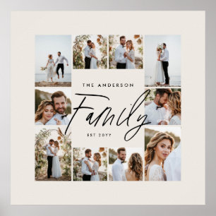 Family cream elegant modern minimal photo collage poster