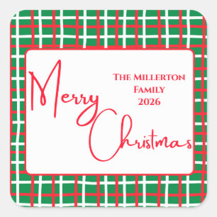 Family Cream Green Red Merry Christmas Wreath Square Sticker