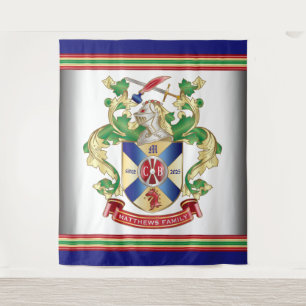 Family Crest Knight Shield Dragon Sword Monogram Tapestry