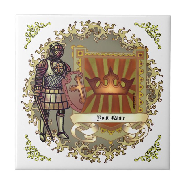 Family Crest Shield Surname Ceramic Tile (Front)