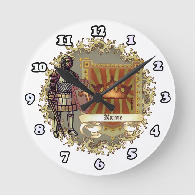 Family Crest Shield Surname Round Clock (Front)