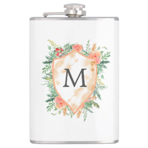 family crest winter floral monogram hip flask