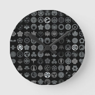 [Family Crests] Flowers and Plants Black Round Clock