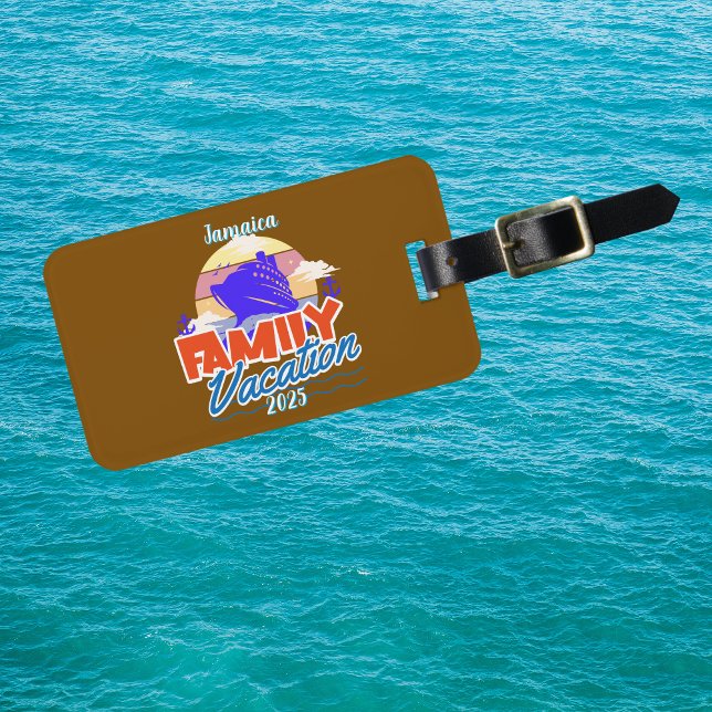 Family Cruise Brown/Blue Vacation Personalise Luggage Tag (Customize )