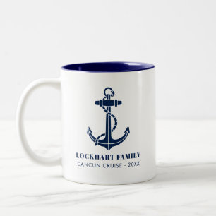 Family Cruise Matching Boat Anchor Custom Two-Tone Coffee Mug