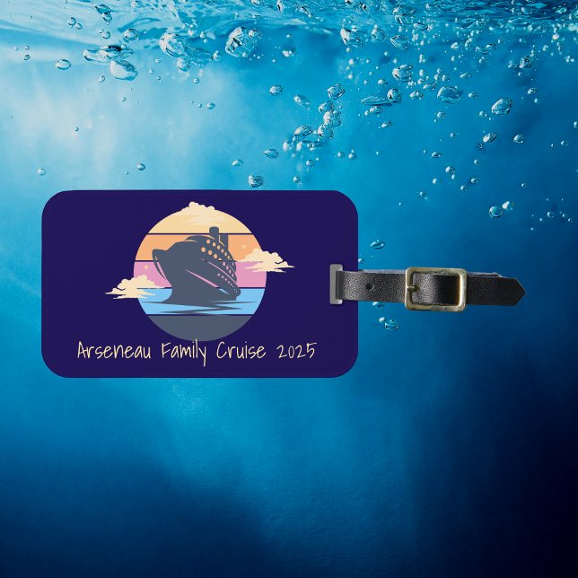 Family Cruise Sunset Personalise Luggage Tag (Creator Uploaded)
