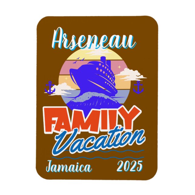 Family Cruise Vacation Brown/Blue Personalise Magnet (Vertical)