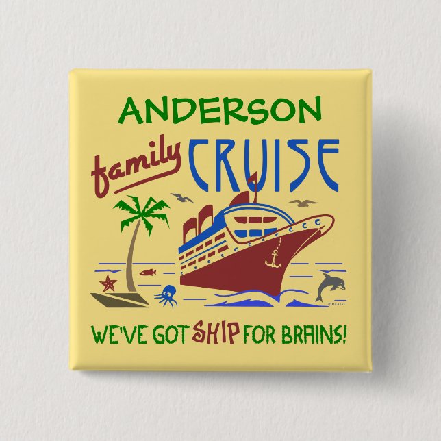 Family Cruise Vacation Funny Ship | Custom Name 15 Cm Square Badge (Front)