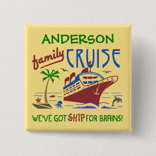 Family Cruise Vacation Funny Ship   Custom Name 15 Cm Square Badge