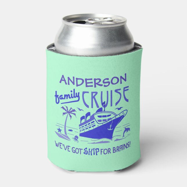 Family Cruise Vacation Funny Ship | Custom Name V4 Can Cooler (Can Front)