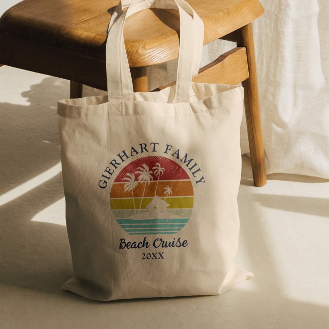 Family Cruise Vacation Palm Trees Custom Matching Tote Bag (Family Reunion Retro Beach Hut Spring Beach Cruise Tote Bag)